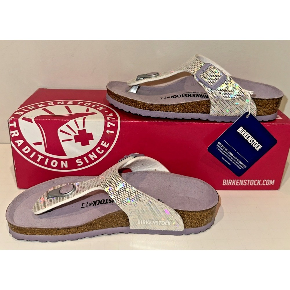 Birkenstock Kids Size EU 30 US K12 Narrow Gizeh Sandals Hologram Silver Lavender